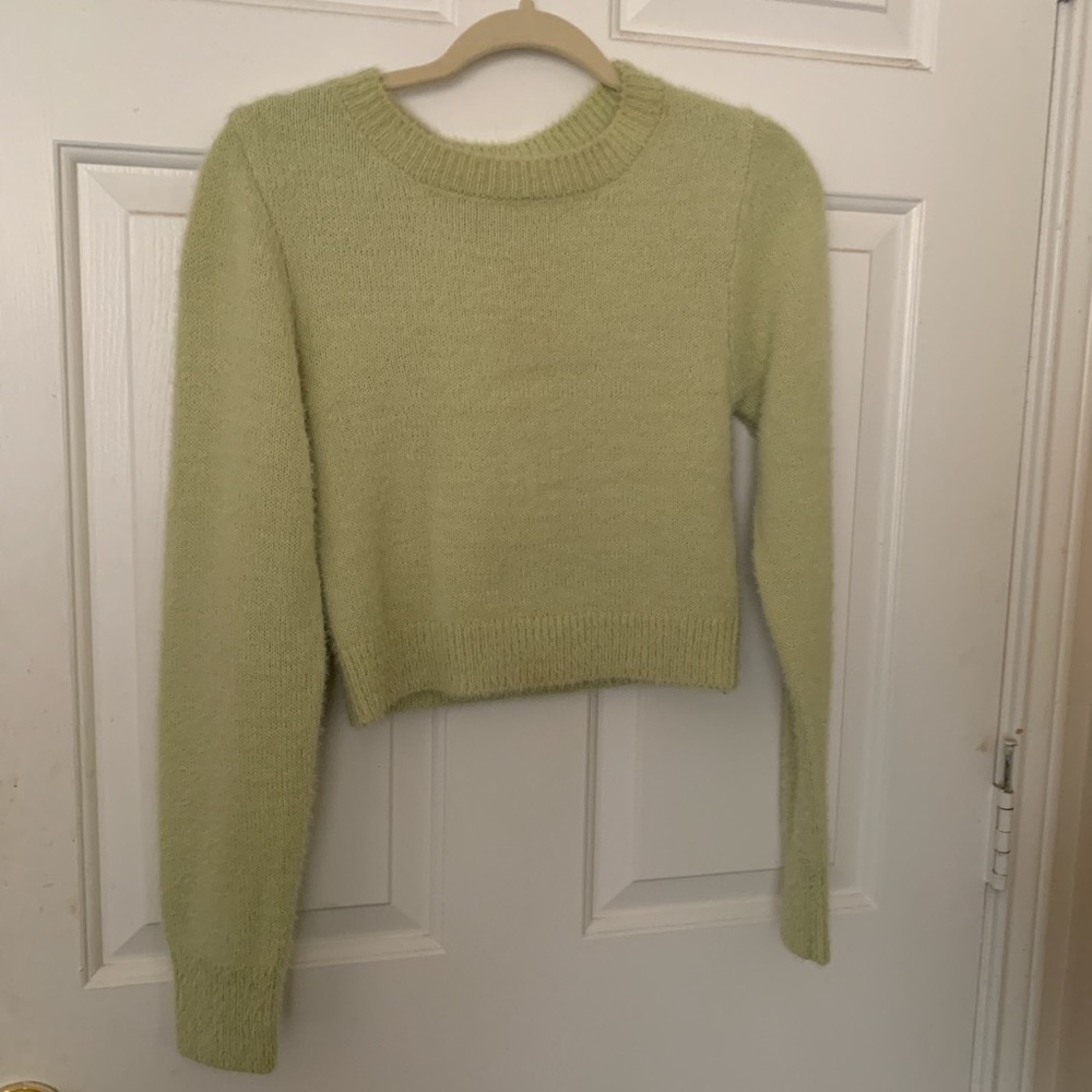 Green fuzzy urban outfitters long sleeve sweater